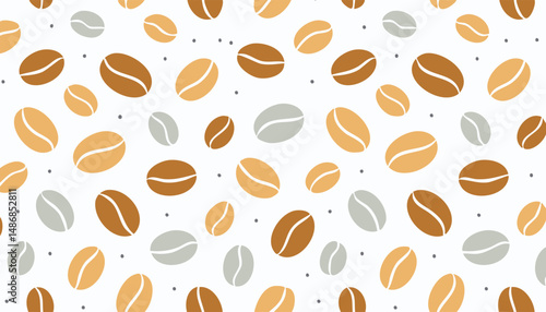 Clean and stylized coffee beans arranged in a repeat pattern. Flat illustration ideal for creative packaging, branding, or textile design.