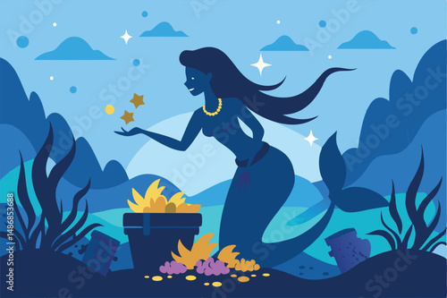 Ethereal Mermaid Gathering Shimmering Treasures in the Deep