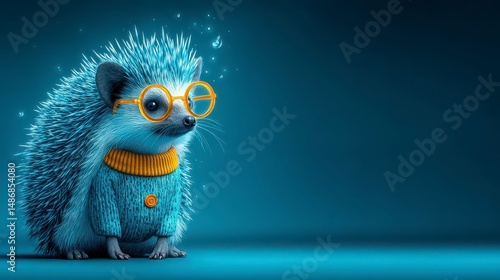 Adorable Hedgehog in Sweater   Glasses  Cute Animal Concept Art