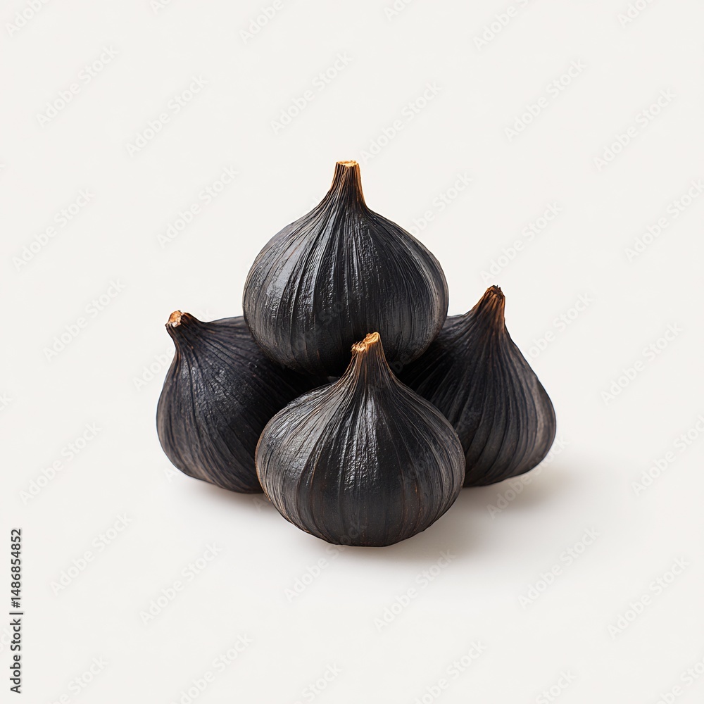 Obraz premium Black garlic cluster on white background