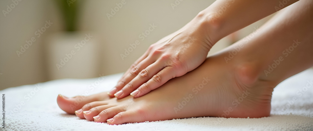 Naklejka premium Hands massage in the spa salon relax and healthy showcasing foot care and wellness treatments concept as Hands receiving a massage in a spa salon showcasing relaxation foot care and wellness treatment