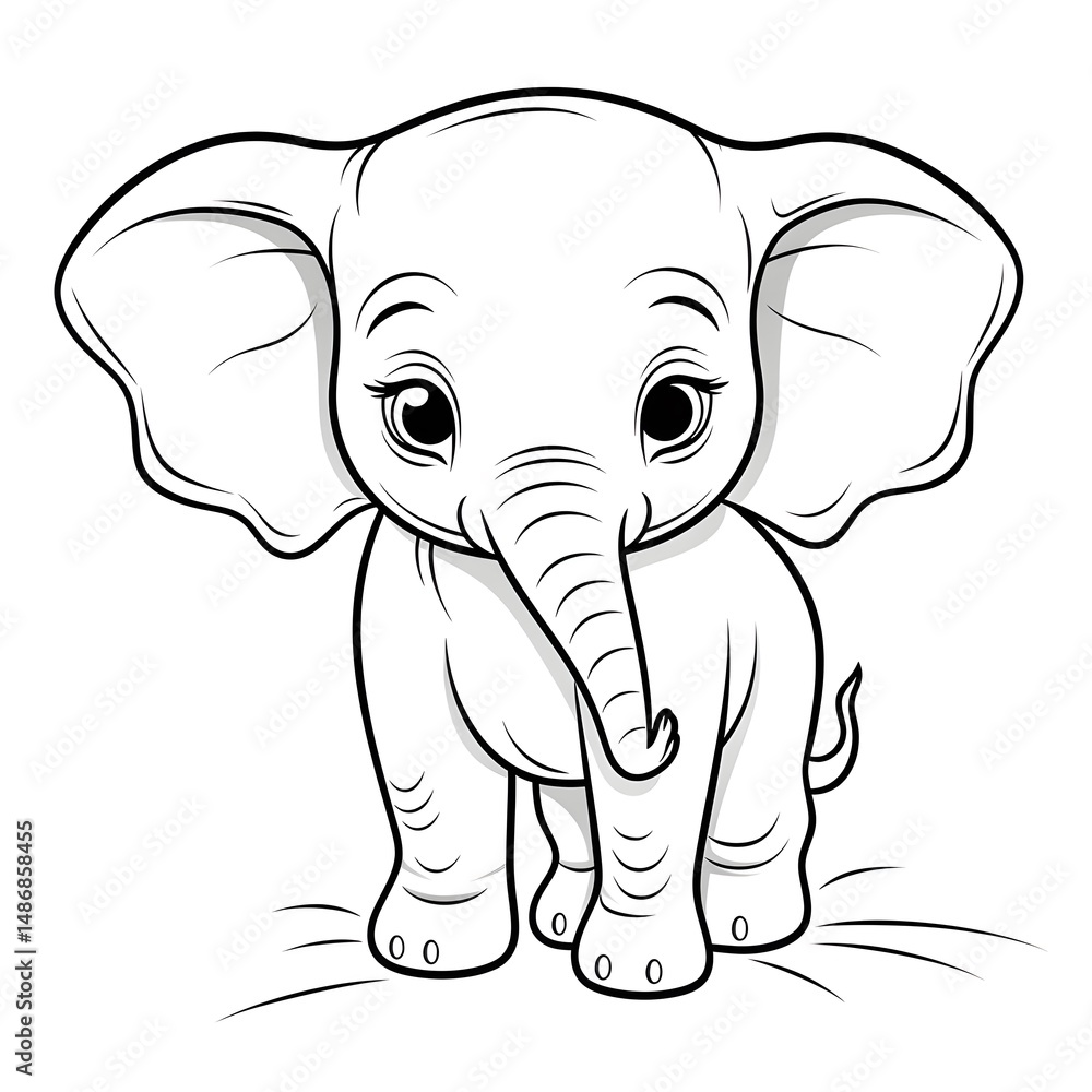 Fototapeta premium A cute baby elephant coloring page.