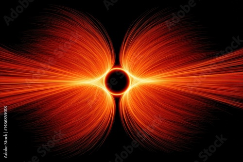 Magnetic field lines abstract glowing orange symmetrical energy science technology background dynamic