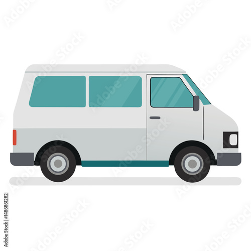  a clean, isolated image of a white van from a side view with white background.