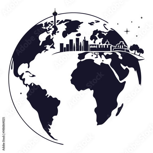  silhouette earth hour on white background