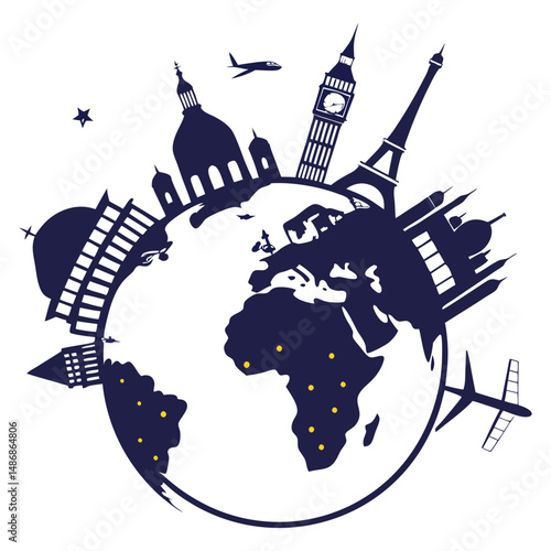  silhouette earth hour on white background