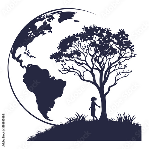  silhouette earth hour on white background