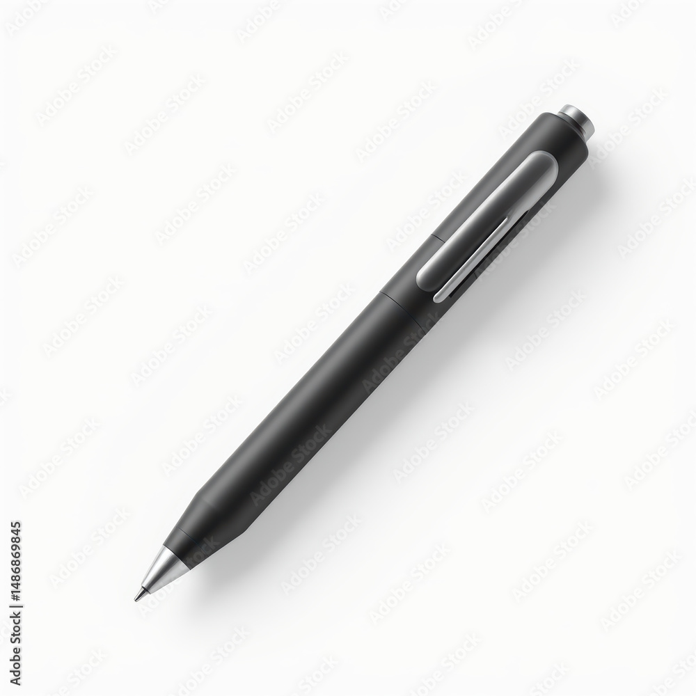 Sleek black and silver pen with modern design, lying white surface, exuding professional and minimalist aesthetic, suitable for writing or signing documents, with smooth finish and metallic Sleek black and silver pen with modern design, lying white surface, exuding professional and minimalist aesthetic, suitable for writing or signing documents, with smooth finish and metallic