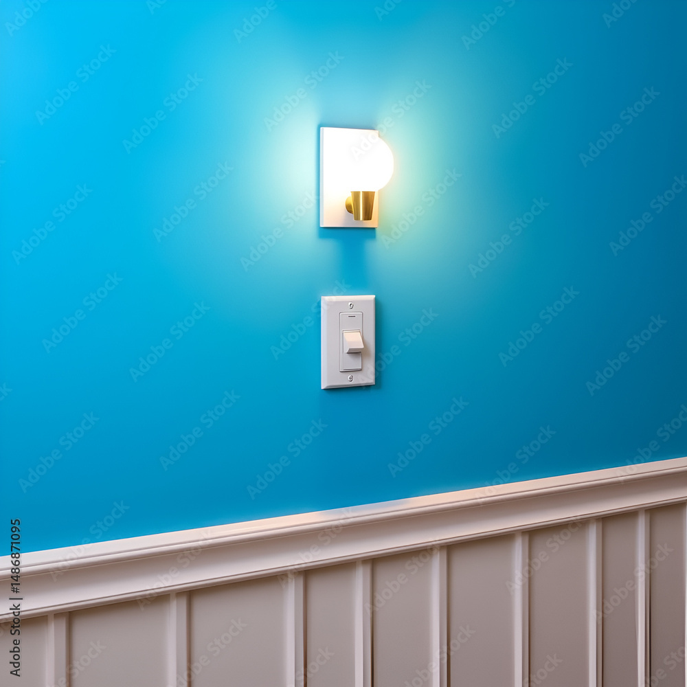 Vibrant Blue Wall with Light Switch Mounted Vibrant Blue Wall with Light Switch Mounted