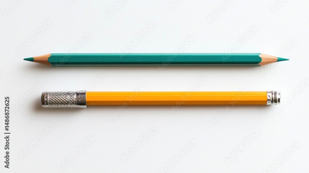 Teal and yellow pencils on white background simple stationery illustration Teal and yellow pencils on white background simple stationery illustration