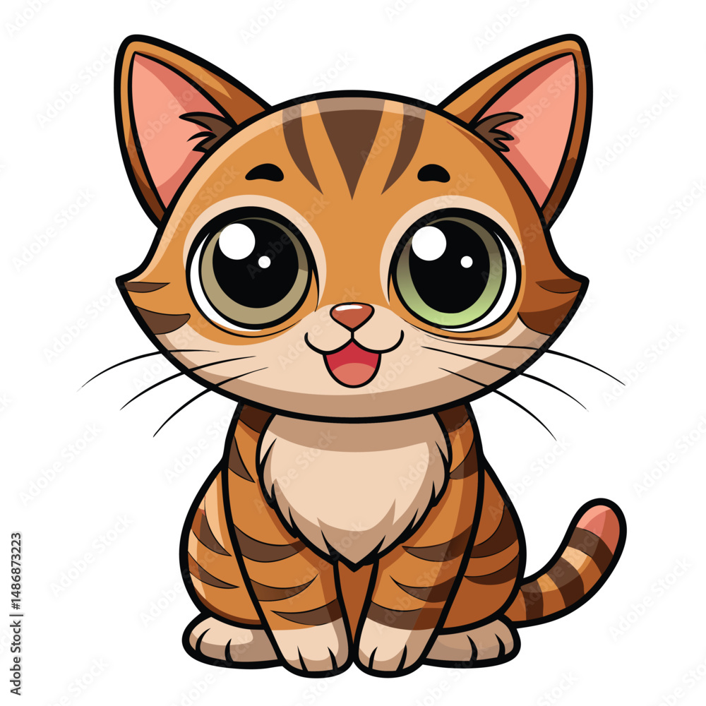 Obraz premium A fluffy ginger kitten standing on its hind legs with a paw raised and a joyful expression with white background.