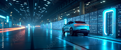 Exhibit dynamic EV technology visuals demonstrating advanced battery systems innovative charging infrastructure digital integration futuristic automotive engineering strategic design digital analytics