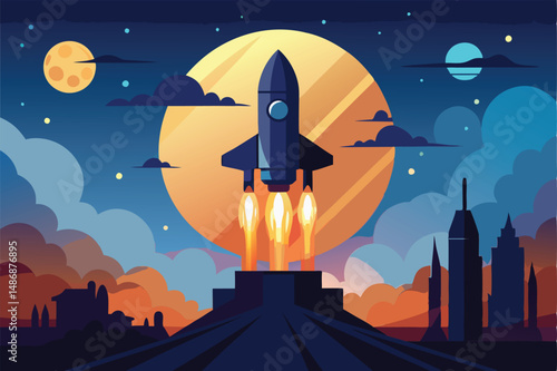 Epic Rocket Launch Illuminating the Night Sky: Witness the Power of Space Exploration