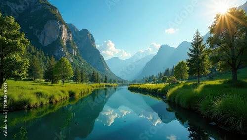 Seamless looping video of nature scenery, ideal for calming intro, light, sunset, mountains