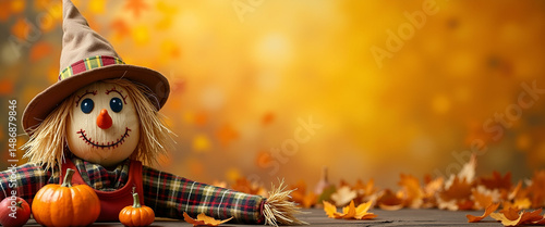 Photo Realistic Individual Blended with Corn Husk and Scarecrow Overlay for Harvest Themed Decor - Perfect for Thanksgiving with Copy Space for Custom Text