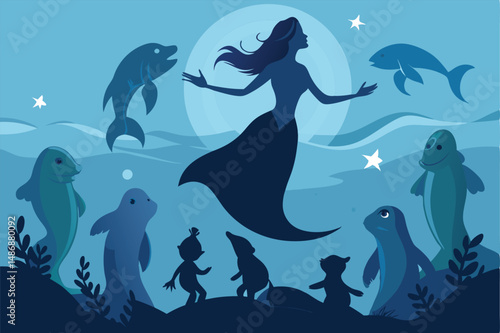 Enchanting Selkie Guiding Marine Creatures Through Mystic Seas