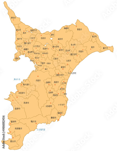 千葉県　地図　オレンジ　斑点　イラスト