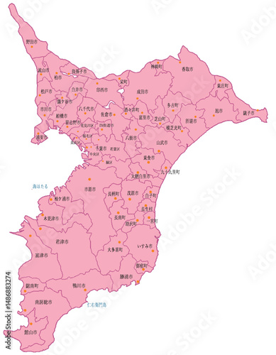 千葉県　地図　ピンク　斑点　イラスト