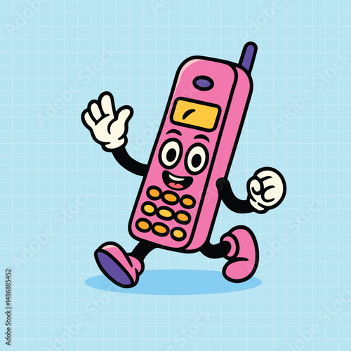 Hand drawn Retro Mascot cellphone cartoon illustration