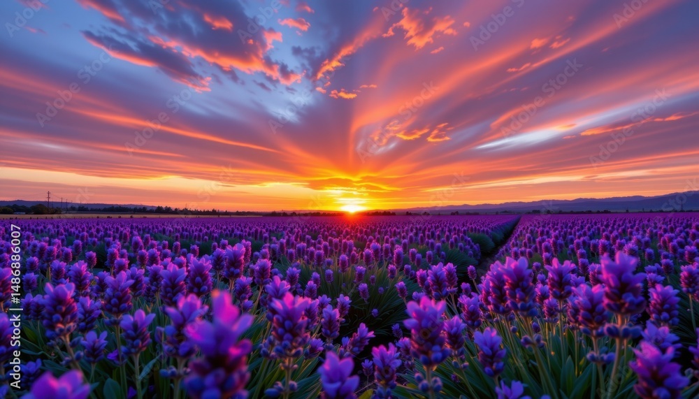 Sunset over lavender fields nature landscape vibrant colors peaceful environment scenic viewpoint Sunset over lavender fields nature landscape vibrant colors peaceful environment scenic viewpoint