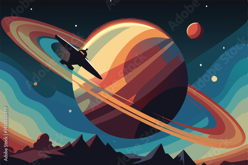 Ethereal Silhouette of a Spaceship Soaring Through Cosmic Rings