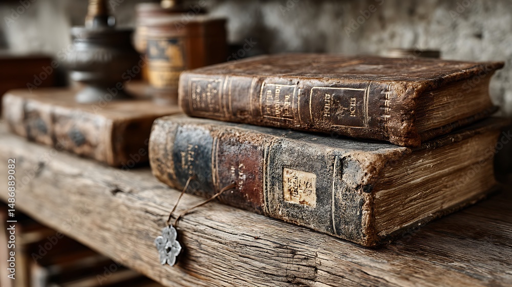Fototapeta premium Antique Books Wooden Shelf Still Life.