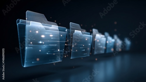 Futuristic holographic folders symbolizing data management and organization