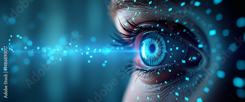 Eye and digital pixels border frame with copy space for World Sight Day digital vision concept as Eye combined with digital pixels forming a border with copy space for World Sight Day digital vision a