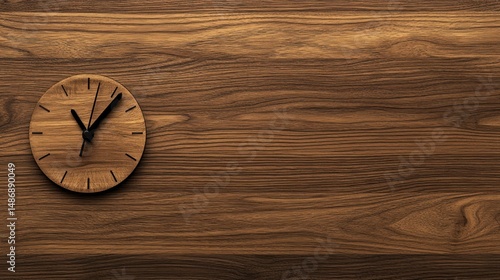 Wooden clock on wood background time concept minimalist design