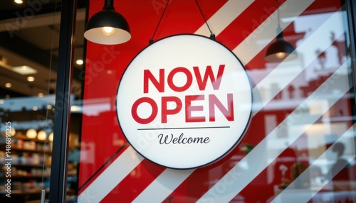 Exciting new business opening downtown area urban signage announcement modern environment front view welcoming community vibe