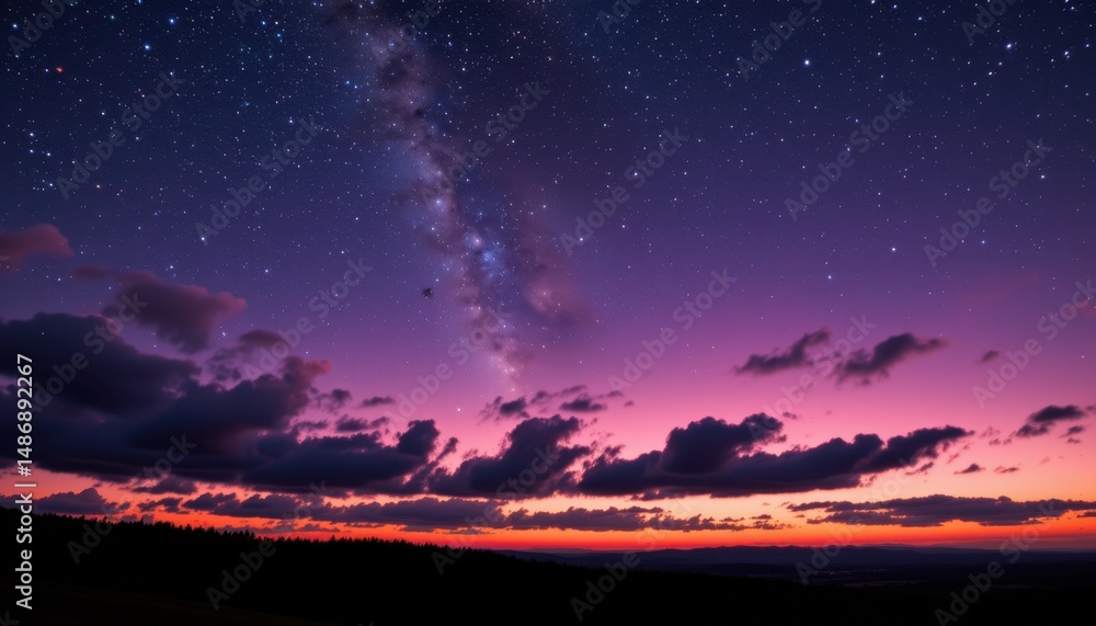 Naklejka premium Stargazing event over the milky way night sky photo natural landscape panoramic view cosmic wonder