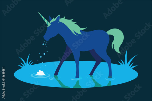 Unicorn's Dreamlike Drink from Shimmering Waters at Twilight
