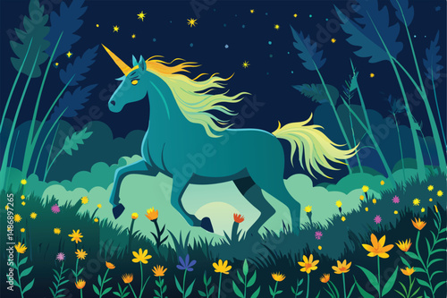 Mystical Unicorn Silhouette Galloping Through an Enchanting Field
