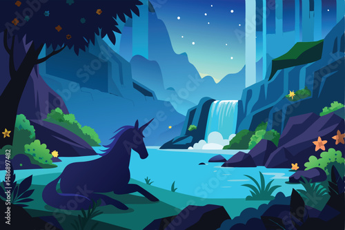 Serene Unicorn's Tranquil Respite by Ethereal Waters