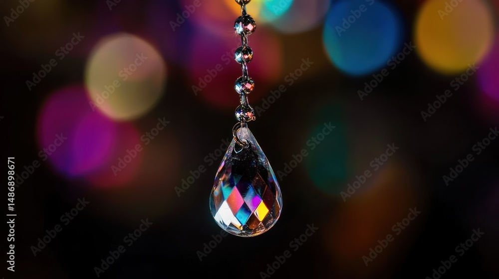 Fototapeta premium Vibrant crystal prism hanging decoration colorful bokeh background