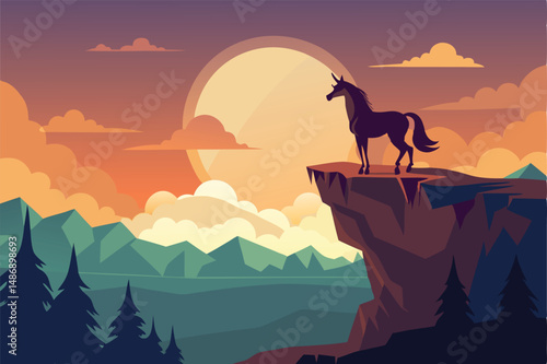 Majestic Silhouette of a Unicorn Gazing at the Horizon's Edge