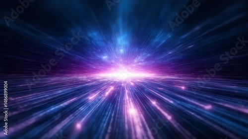 Vibrant cosmic explosion of light beams and colorful particles creates stunning depth and motion.