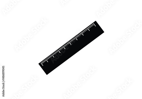 Ruler silhouette. This image shows a black ruler silhouette, a straight measuring tool with markings. Vector clipart illustration design.