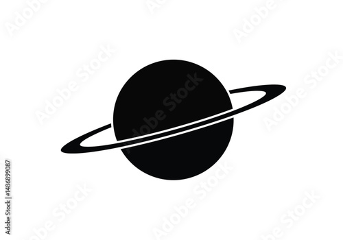 Saturn silhouette. This image features a black silhouette of Saturn, a ringed planet in our solar system. Vector clipart illustration design.