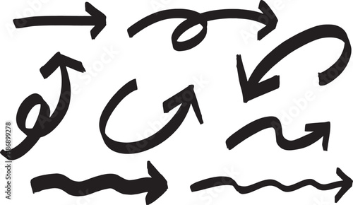 シンプル手描き太め矢印セットベクター