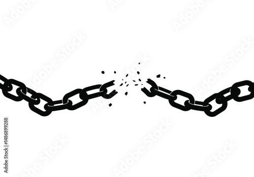 Broken chain silhouette. This image shows a black broken chain silhouette, symbolizing freedom and separation. Vector clipart illustration design.