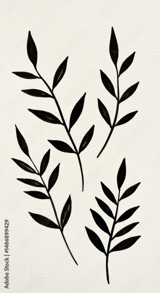 Fototapeta premium Hand drawn botanical leaves in black on white background