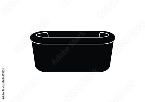 Hot tub silhouette. This image shows a black hot tub silhouette, a rectangular container with rounded edges and handles. Vector clipart illustration design.