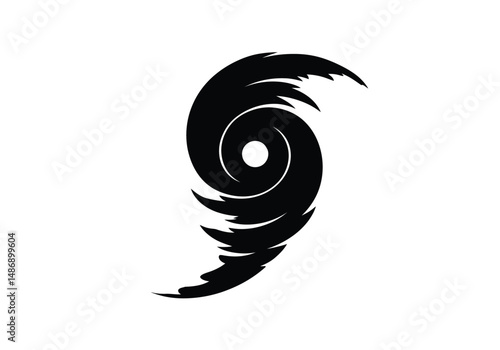 Hurricane silhouette. This image displays a black hurricane silhouette, a swirling vortex shape often associated with powerful storms. Vector clipart illustration design.