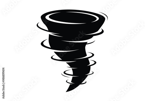 Tornado silhouette. This image shows a black tornado silhouette, a powerful, rotating column of air extending from a storm cloud. Vector clipart illustration design.