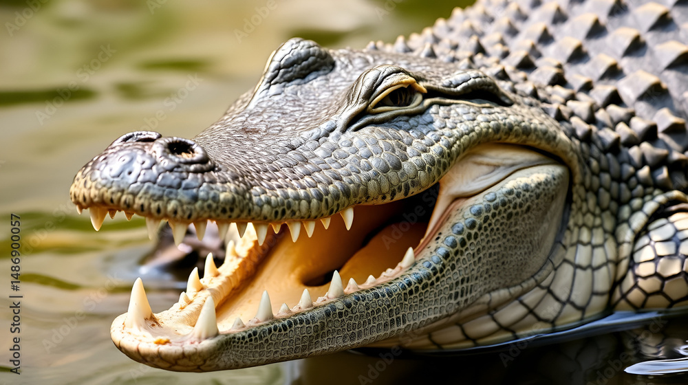 Fototapeta premium American alligator with it's mouth wide open showing dangerous teeth