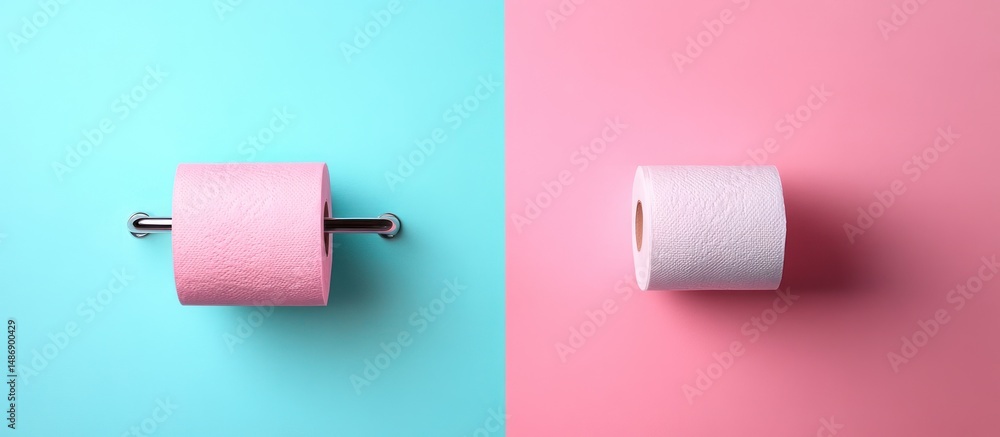 Obraz premium Two Toilet Paper Rolls on Divided Background