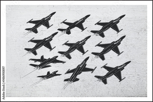 Fighter Jet Formation Art,
Modern Jet Silhouette Collection,
Air Superiority Vector Design,
Tactical Fighter Jet Graphics