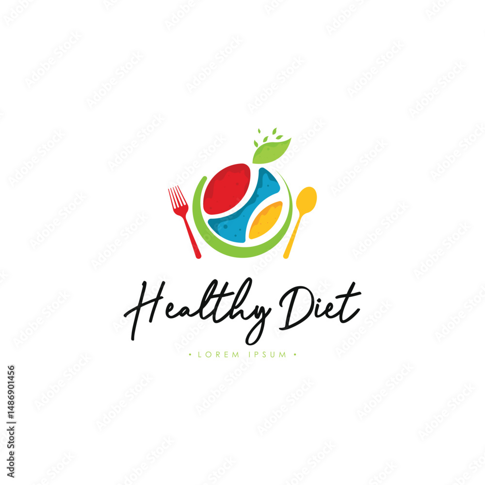 Fototapeta premium Healthy Diet Logo Template Vector on Isolated White Background
