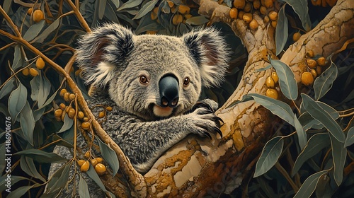 Koala in eucalyptus tree